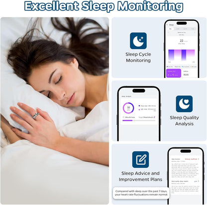 Smart Health Tracking Ring with Sleep and Heart Rate Monitoring, Waterproof Fitness Tracker for Activity, Steps, Distance, and Calories, Air Gesture Control, Up to 7-Day Battery Life, Compatible with iOS and Android (Stylish Silver #8)