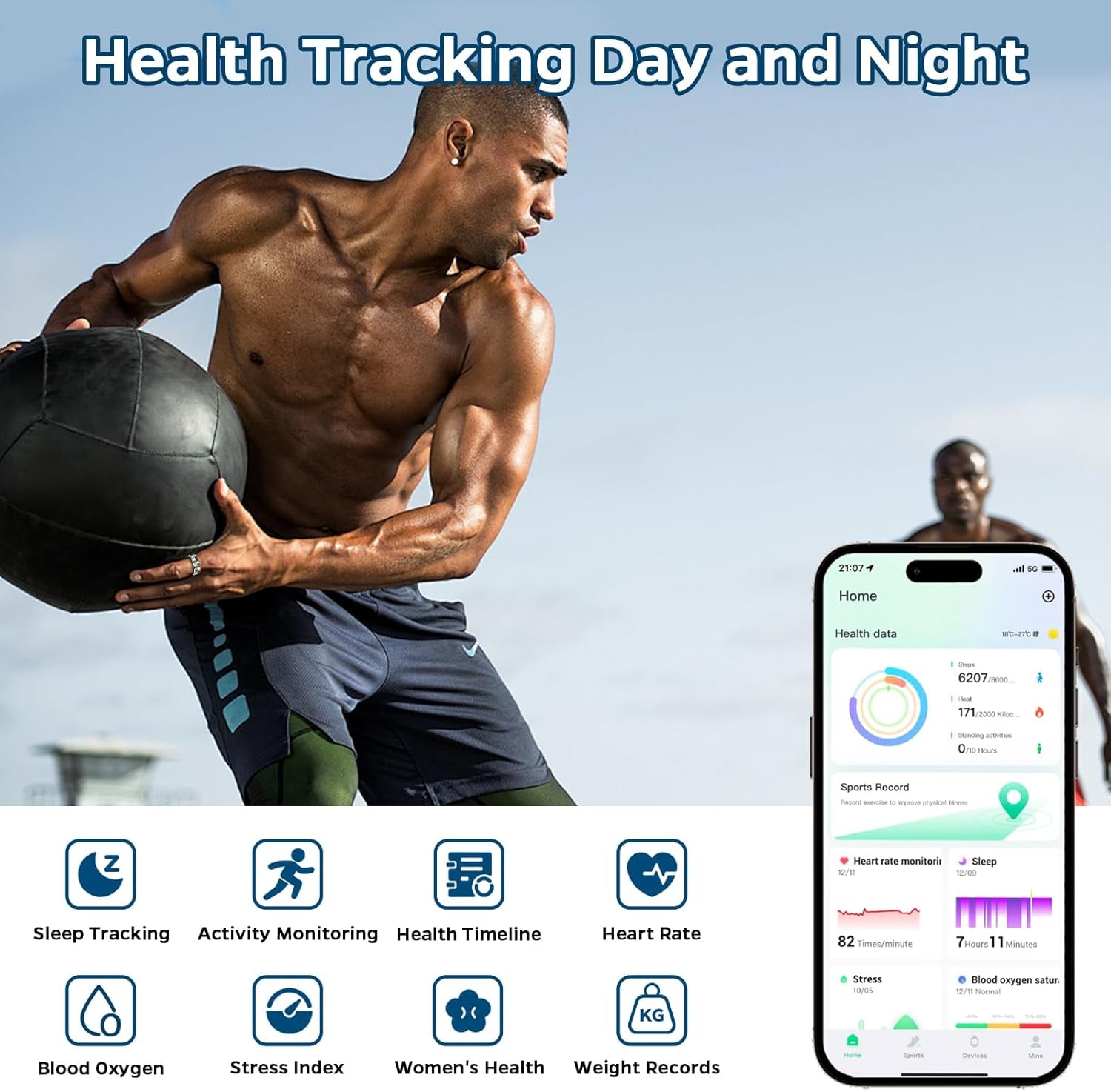 Smart Health Tracking Ring with Sleep and Heart Rate Monitoring, Waterproof Fitness Tracker for Activity, Steps, Distance, and Calories, Air Gesture Control, Up to 7-Day Battery Life, Compatible with iOS and Android (Stylish Silver #8)
