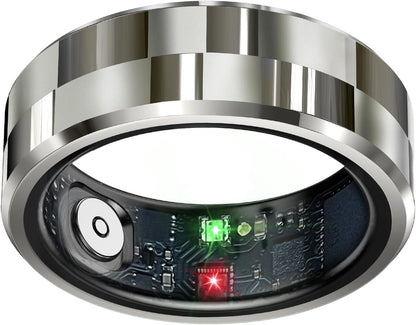 Smart Health Tracking Ring with Sleep and Heart Rate Monitoring, Waterproof Fitness Tracker for Activity, Steps, Distance, and Calories, Air Gesture Control, Up to 7-Day Battery Life, Compatible with iOS and Android (Stylish Silver #8)
