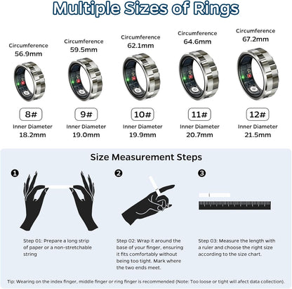 Smart Health Tracking Ring with Sleep and Heart Rate Monitoring, Waterproof Fitness Tracker for Activity, Steps, Distance, and Calories, Air Gesture Control, Up to 7-Day Battery Life, Compatible with iOS and Android (Stylish Silver #8)